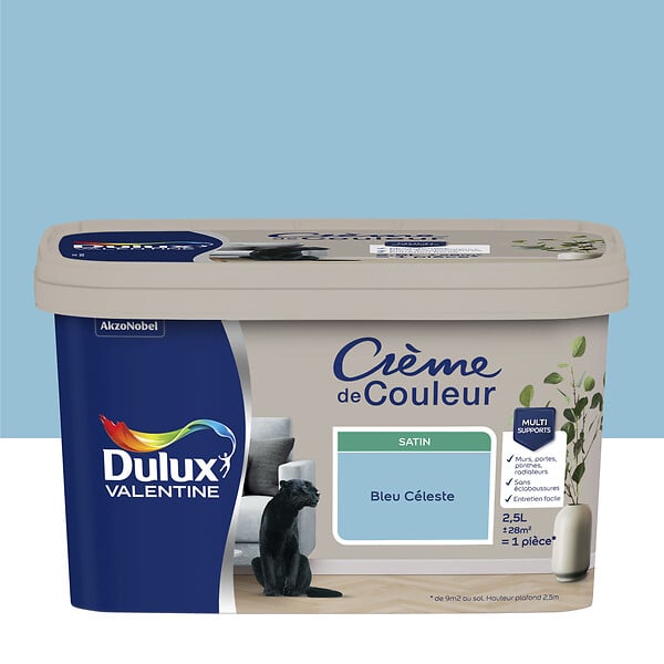 DULUX VALENTINE - Peinture Crème de Couleur - Bleu Céleste - Satin - 2,5L - large
