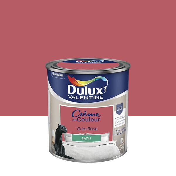 DULUX VALENTINE - Peinture Crème de Couleur - Grès Rose - Satin - 0,5L - large