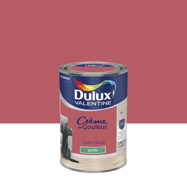 DULUX VALENTINE - Peinture Crème de Couleur - Grès Rose - Satin - 1,25L - large