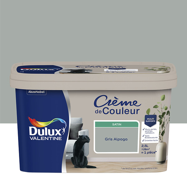 DULUX VALENTINE - Peinture Crème de Couleur - Gris Alpaga - Satin - 2,5L - large