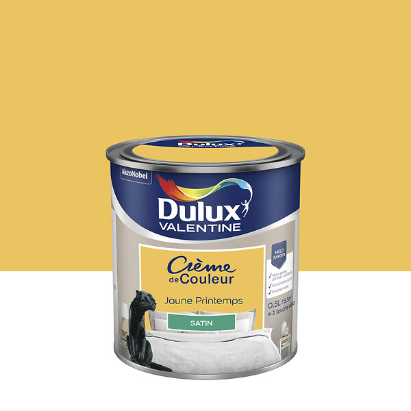 DULUX VALENTINE - Peinture Crème de Couleur - Jaune Printemps - Satin - 0,5L - large