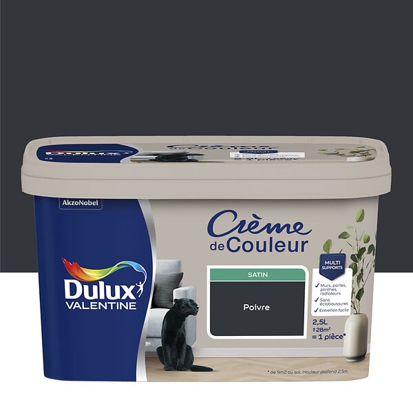 DULUX VALENTINE - Peinture Crème de Couleur - Poivre - Satin - 2,5L - large