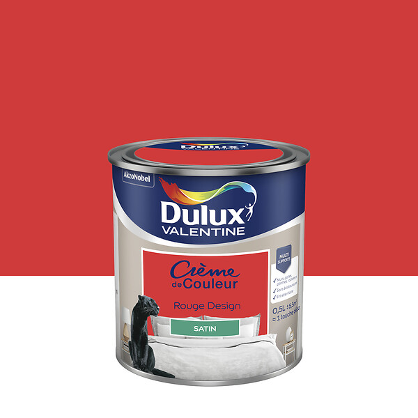 DULUX VALENTINE - Peinture monocouche Crème de Couleur - Rouge Design - 0,5L - large