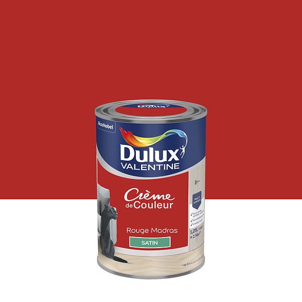 DULUX VALENTINE - Peinture crémeuse monocouche - Rouge Madras - Satin - 1,25L - large