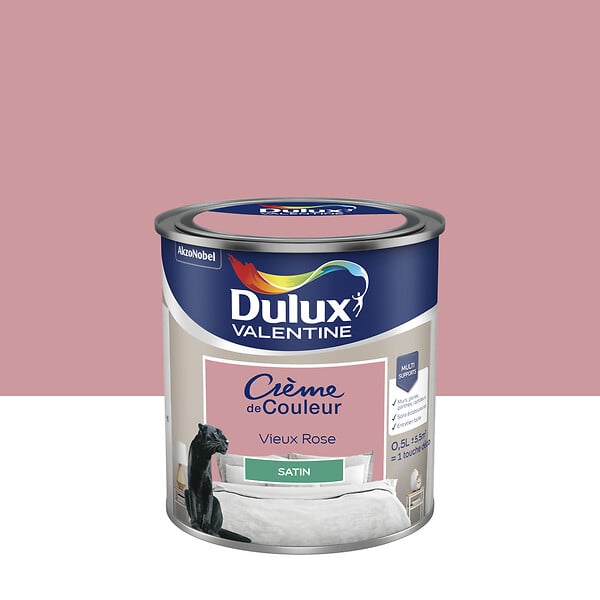 DULUX VALENTINE - Peinture Crème de Couleur - Vieux Rose - Satin - 0,5L - large