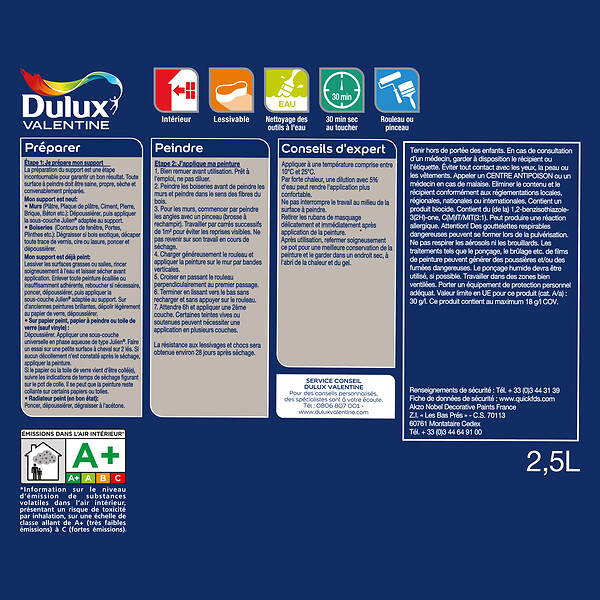 DULUX VALENTINE - Peinture multi-supports - Crème de Couleur - Mat - 2,5L - large