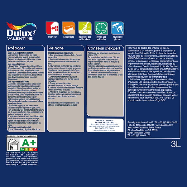 DULUX VALENTINE - Peinture Crème de Couleur - Blanc - Satin - 2,5L+20% - large