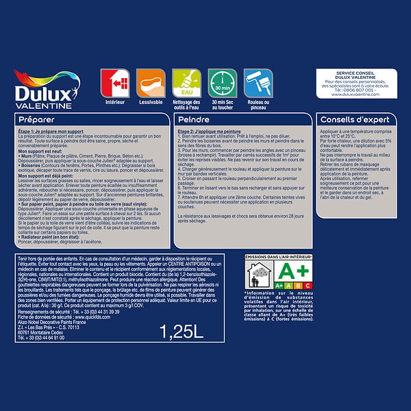 DULUX VALENTINE - Peinture Crème de Couleur - Blanc Cassé - Satin - 1,25L - large
