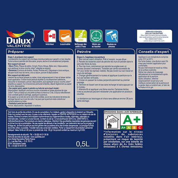 DULUX VALENTINE - Peinture Crème de Couleur - Matin Blanc - Satin - 0,5L - large