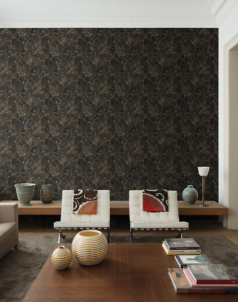GRANDECO - Papier vinyle motif aliare noir-or - large