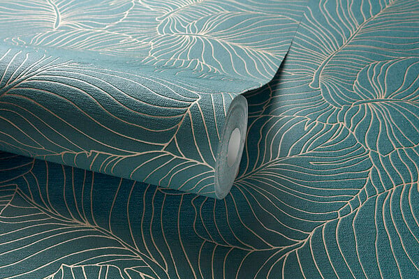 GRANDECO - Papier peint intissé Isa - Bleu teal - L.10.05m x l.53cm - large
