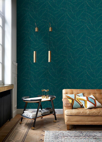 GRANDECO - Papier peint intissé Isa - Bleu teal - L.10.05m x l.53cm - large