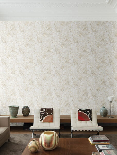 GRANDECO - Papier vinyle - Motif aliare - Blanc et or - large