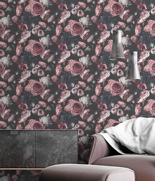 GRANDECO - Papier vinyle intissé Newfiori - Motif Rose - large