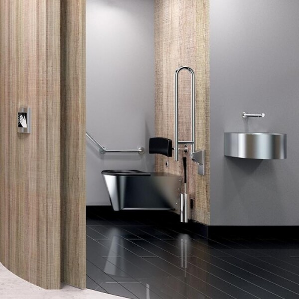 DELABIE - Barre Dappui Coudée 135° En Inox Poli Brillant Ultrapolish Ø32 400x400 À 3 Points De Fixation - large