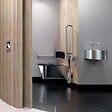 DELABIE - Barre Dappui Coudée 135° En Inox Poli Brillant Ultrapolish Ø32 400x400 À 3 Points De Fixation - vignette