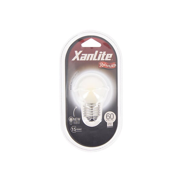 XANLITE - Ampoule Filament LED opaque, culot E27, forme P45, puissance 6,5W, équivalent 60W, flux 806 lm, lumière blanc neutre 4000 K, usage intérieur - large