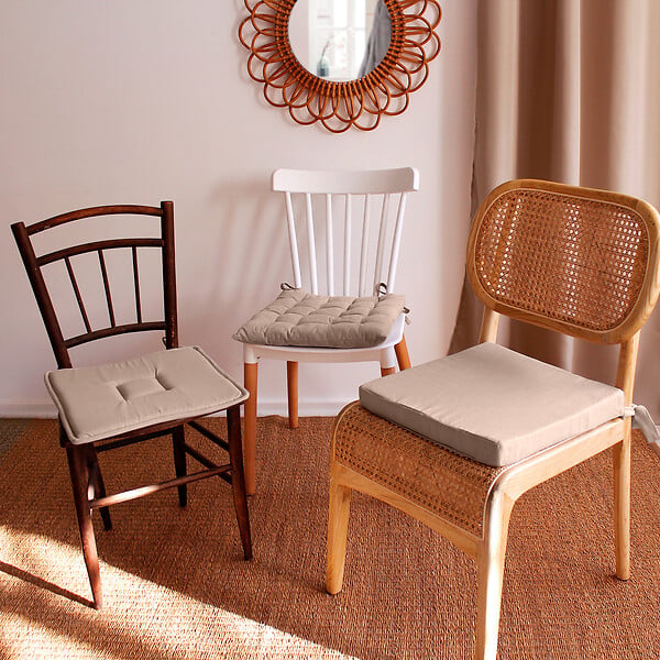 C MA DECO - Galette de chaise avec nouettes 40x40x2cm - Naturel - large