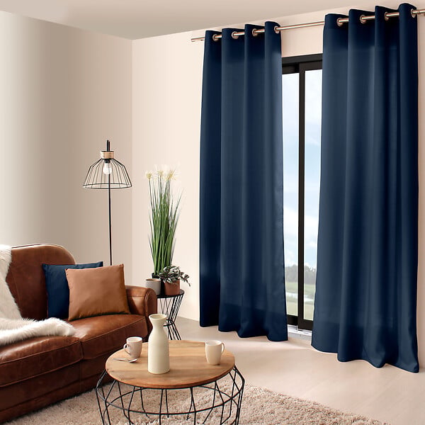 C MA DECO - Rideau 100% Polyester - Œillets - Bleu marine - 140x240cm - large