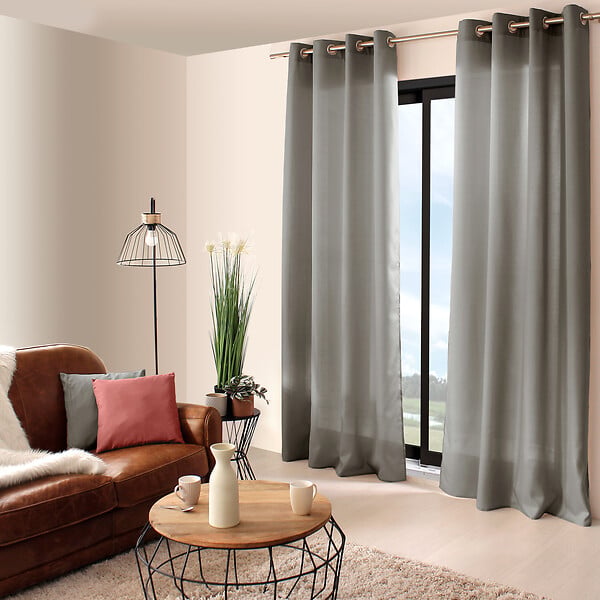 C MA DECO - Rideau 8 œillets polyester - Gris clair - 140x240cm - large