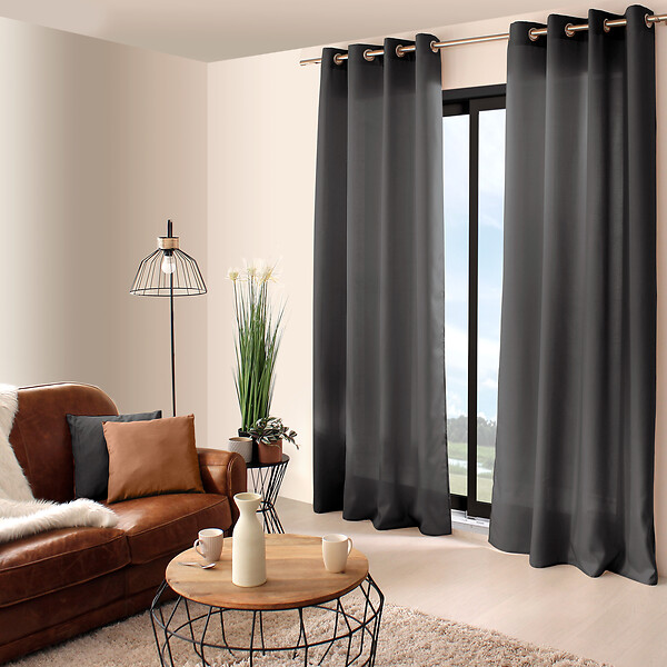 C MA DECO - Rideau 8 œillets 140x240cm gris foncé - large