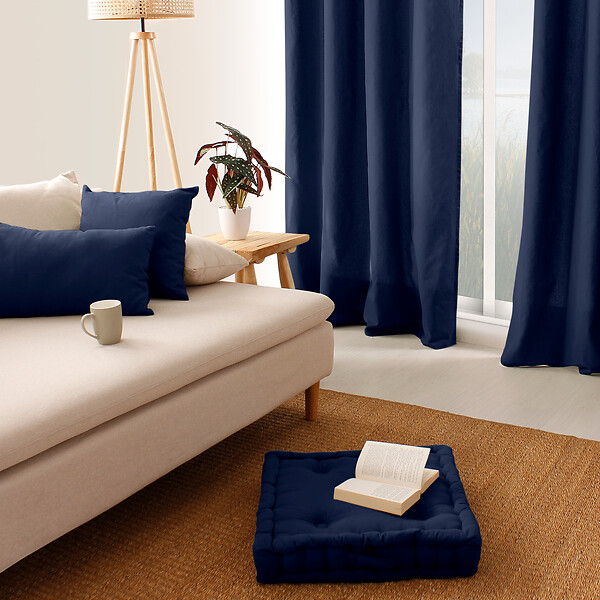 C MA DECO - Coussin de sol en coton 50x50x10cm bleu marine - large