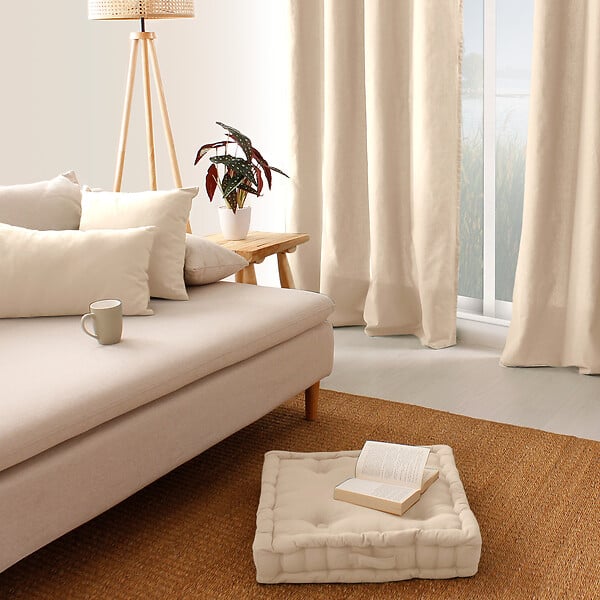 C MA DECO - Coussin de sol avec poignée coton 50x50x10cm écru - large