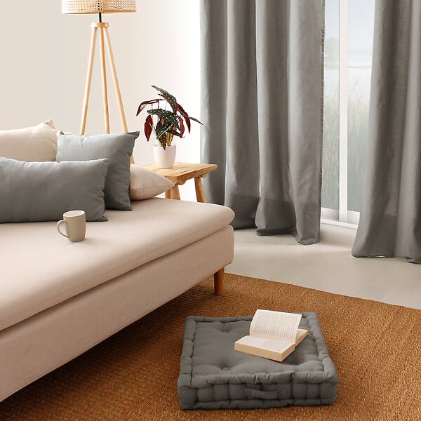 C MA DECO - Coussin de sol avec poignée coton 50x50x10cm gris - large