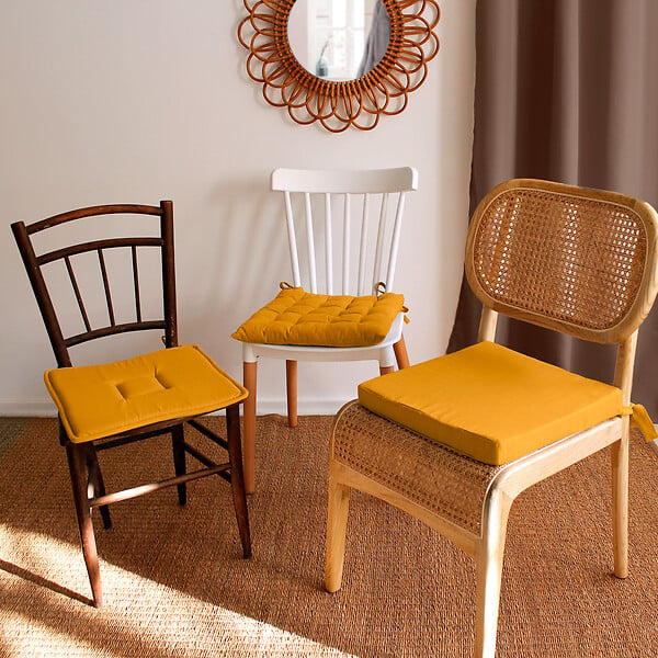 C MA DECO - Galette de chaise piquée - Moutarde - 38x38x5cm - large
