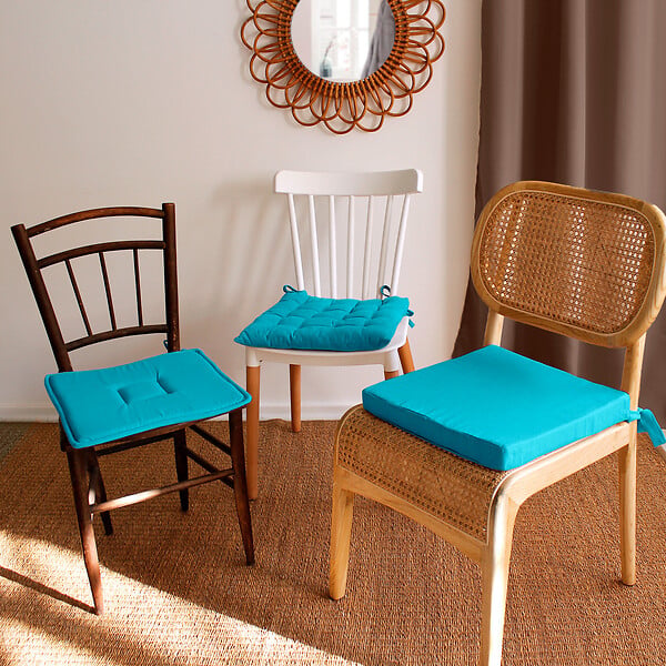 C MA DECO - Galette de chaise avec nouettes - Turquoise - 40x40cm - large