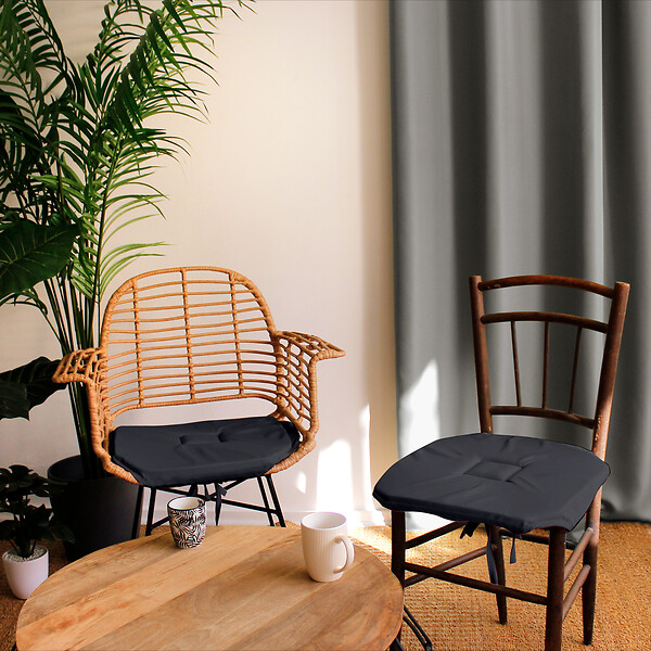 C MA DECO - Galette de chaise avec rabats - Gris foncé - 40x40x2cm - large