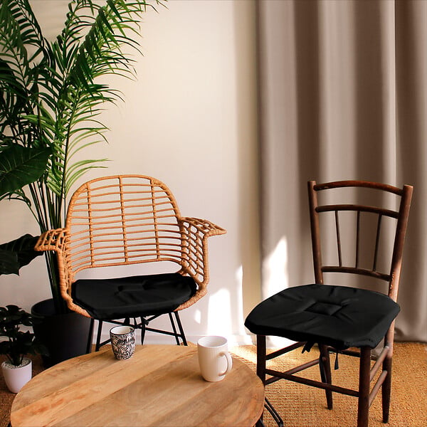 C MA DECO - Galette de chaise avec rabats et nouettes - Noir - 40x40x2cm - large