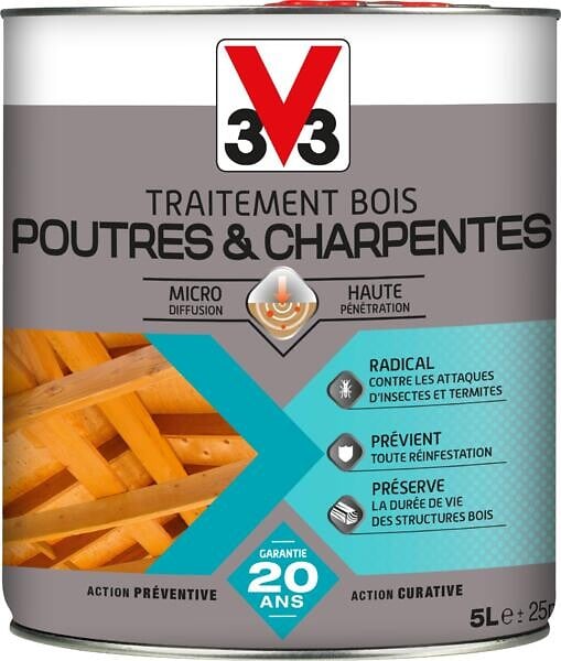V33 BOIS - Traitement poutres et charpentes - Bois - Incolore - 5L - large