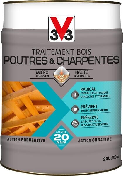 V33 BOIS - Traitement bois poutres charpentes - 20L - large