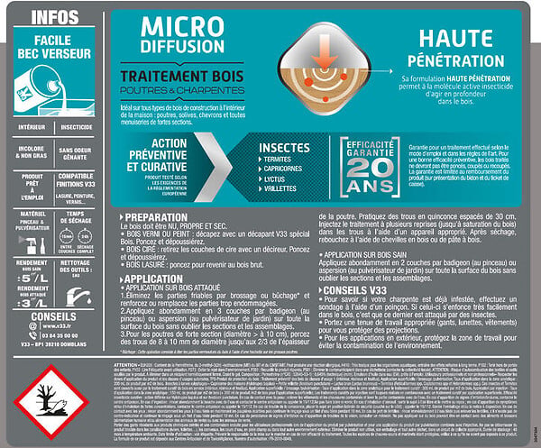 V33 BOIS - Traitement bois poutres charpentes - 20L - large