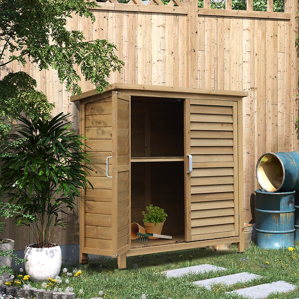 OUTSUNNY - Armoire de jardin abri jardin remise pour outils sur pied dim. 87L x 46l x 96H cm étagère portes persiennes toit bitumé bois sapin autoclave vert - large
