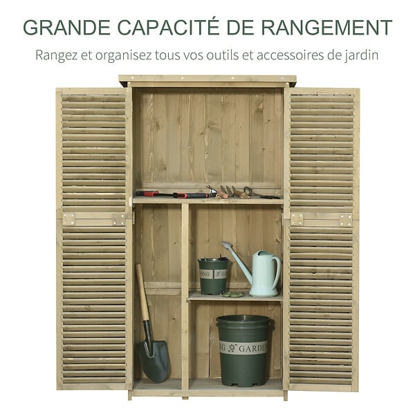 OUTSUNNY - Armoire de jardin abri jardin remise pour outils sur pied dim. 79L x 42l x 160H cm 2 étagères portes persiennes toit bitumé étanche bois pin autoclave gris - large