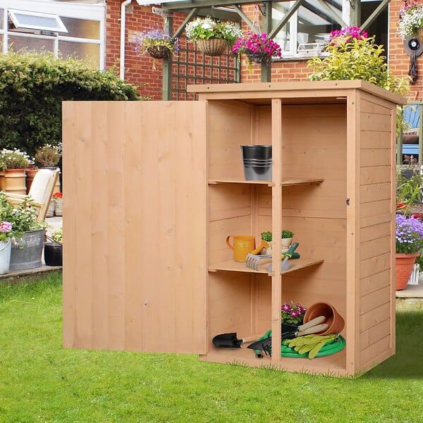 OUTSUNNY - Armoire abri de jardin remise pour outils - grande porte verrouillable loquet - 2 étagères - toit bitumé incliné bois de sapin pré-huilé - large