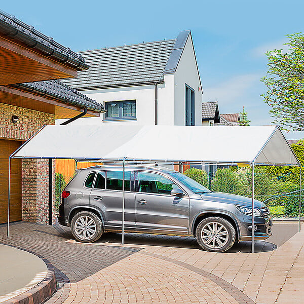 OUTSUNNY - Carport auvent pour voiture 5,95L x 2,90l x 2,60H m acier galvanisé robuste PE haute densité blanc - large