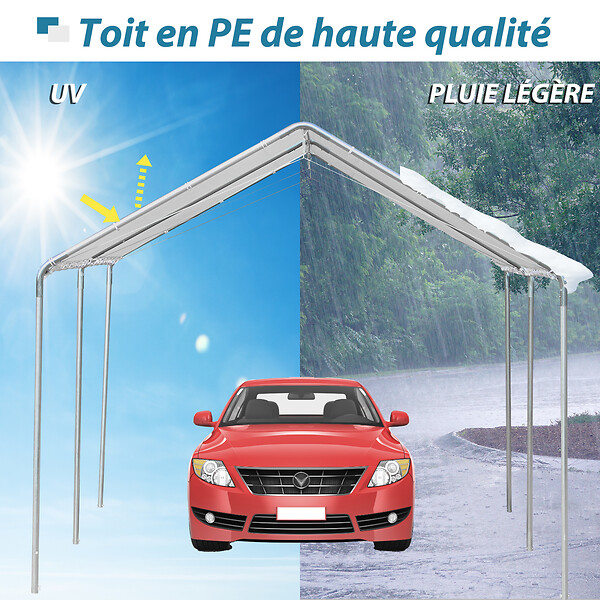 OUTSUNNY - Carport auvent pour voiture 5,95L x 2,90l x 2,60H m acier galvanisé robuste PE haute densité blanc - large