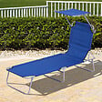 OUTSUNNY - Transat bain de soleil pliable grand confort dossier et pare-soleil réglable multi-positions bleu - vignette