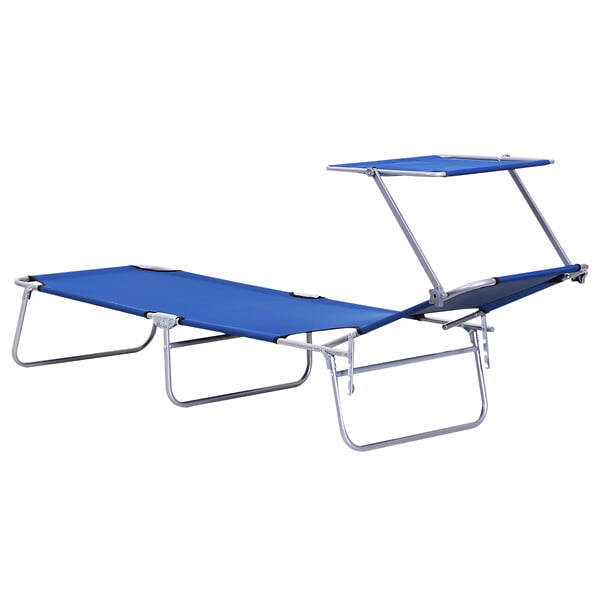 OUTSUNNY - Transat bain de soleil pliable grand confort dossier et pare-soleil réglable multi-positions bleu - large