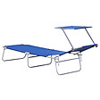OUTSUNNY - Transat bain de soleil pliable grand confort dossier et pare-soleil réglable multi-positions bleu - vignette