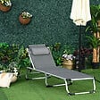 OUTSUNNY - Bain de soleil transat pliable grand confort dossier réglable multi-position tétière alu. textilène gris - vignette