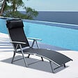 OUTSUNNY - Outsunny transat chaise longue bain de soleil pliable dossier inclinable multi-positions têtière fournie 137L x 64l x 101H cm métal époxy textilène noir - vignette