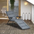 OUTSUNNY - Bain de soleil pliable transat inclinable 6 positions grand confort avec matelas + accoudoirs acier polyester gris - vignette