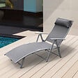 OUTSUNNY - Outsunny transat chaise longue bain de soleil pliable dossier inclinable multi-positions têtière fournie 137L x 64l x 101H cm métal époxy textilène gris - vignette