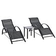 OUTSUNNY - Lot de 2 bains de soleil design contemporain table basse plateau verre trempé métal époxy textilène noir - vignette