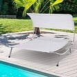 OUTSUNNY - Bain de soleil 2 places lit de jardin design contemporain toit réglable 2 roulettes 2 oreillers acier époxy polyester crème - vignette