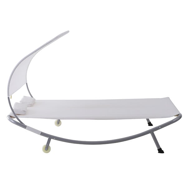 OUTSUNNY - Bain de soleil 2 places lit de jardin design contemporain toit réglable 2 roulettes 2 oreillers acier époxy polyester crème - large